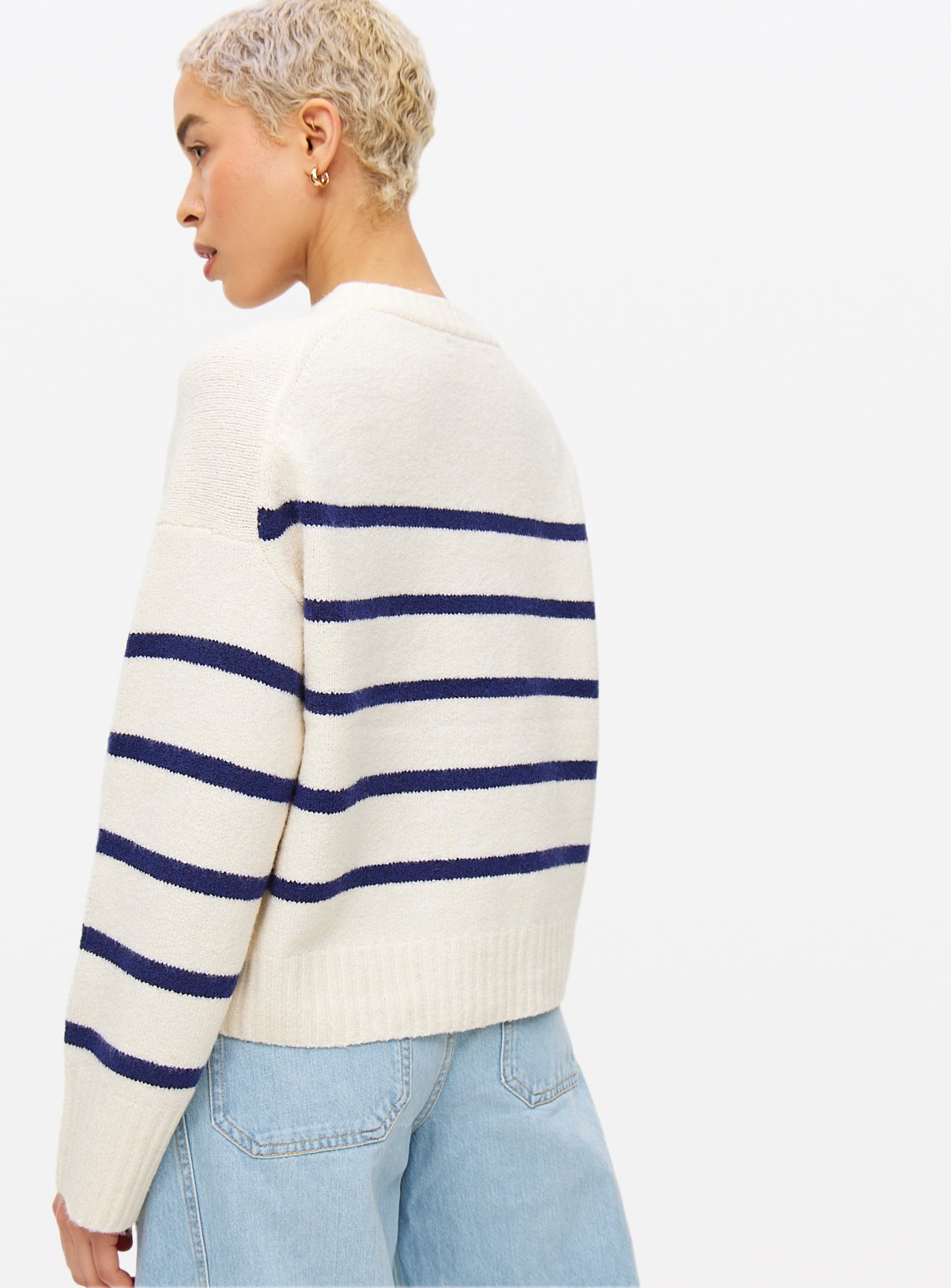 Cream Stripe Pocket Boxy Crew Cardigan 14 - Image 4 thumbnail